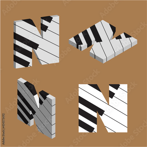 Abstract vector alphabet - N made from piano - alphabet set