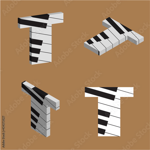 Abstract vector alphabet - T made from piano - alphabet set