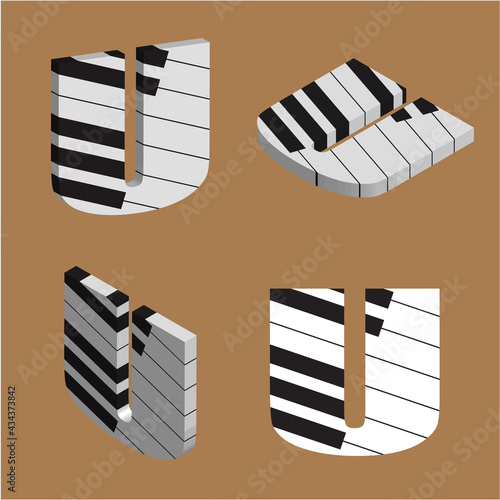 Abstract vector alphabet - U made from piano - alphabet set
