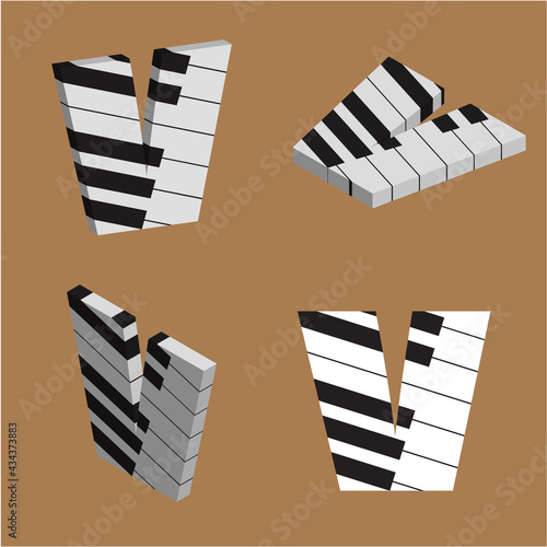 Abstract vector alphabet - V made from piano - alphabet set