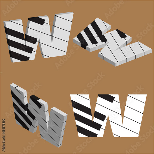 Abstract vector alphabet - W made from piano - alphabet set