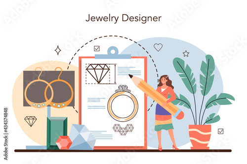 Jeweler concept. Goldsmith examining and faceting diamond