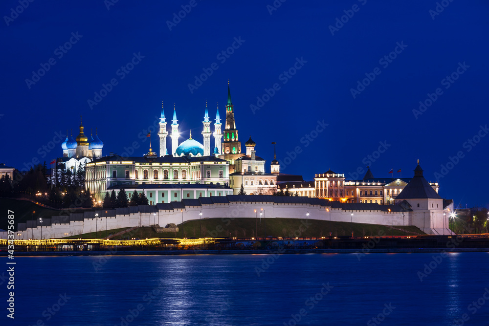 Illuminated Kazan Kremlin Tatarstan Russia at night