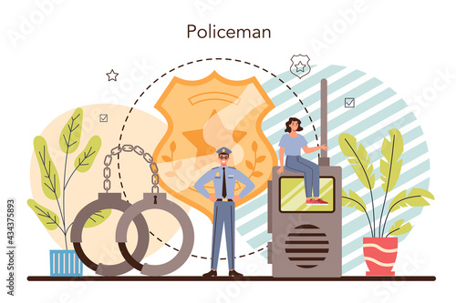 Police officer. Detective making interrogation. Policeman patrol