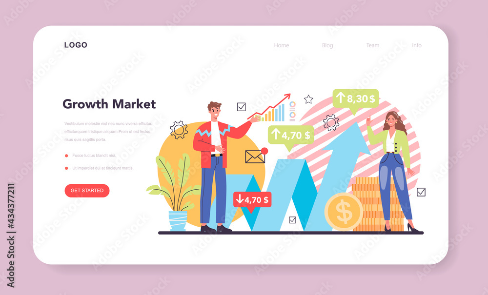 Market growth web banner or landing page. Business progress.