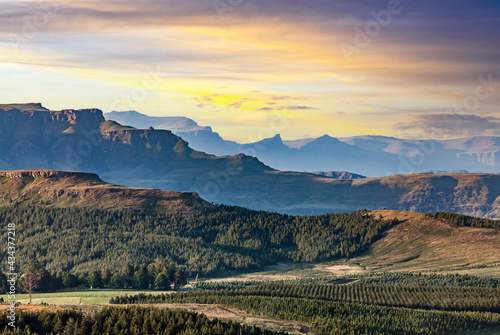 Drakensberg mountain range in South Africa with Sani Pass  border to Lesotho  Landscape