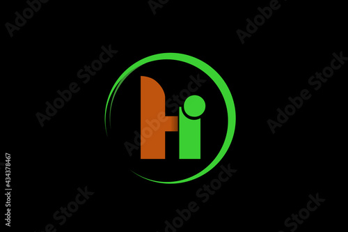 Simple Vector Logo Hi, Green and Brown Color, at black, Natural Related Concept, Suitable for Hotel or Resort