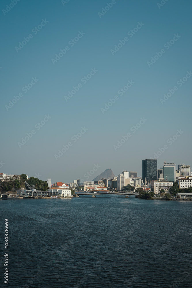 city skyline, Bridge, buildings, and mountains in Rio de Janeiro. Brazil.