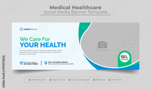 Medical healthcare facebook cover photo design with gradient color template
