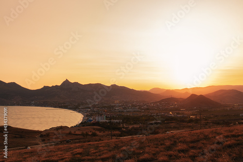 Sunset view of landscape and Koktebel from Quiet Bay Park