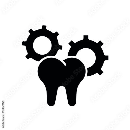 Tooth and gears glyph icon. Dental services and therapy. Vector isolated black illustration.