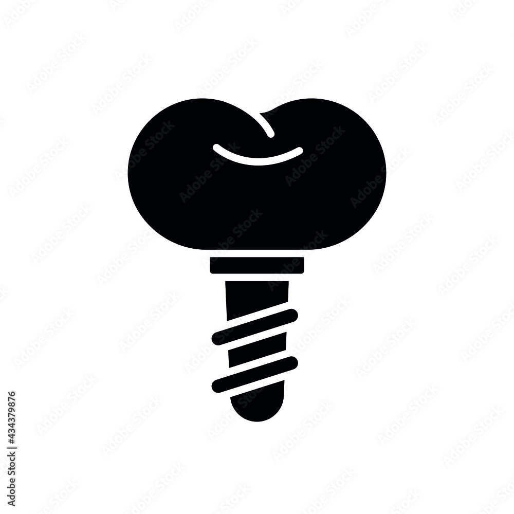 Tooth implant glyph icon. Dental services and therapy. Vector isolated black illustration. Tooth implant glyph icon. Dental services and therapy. Vector isolated black illustration.