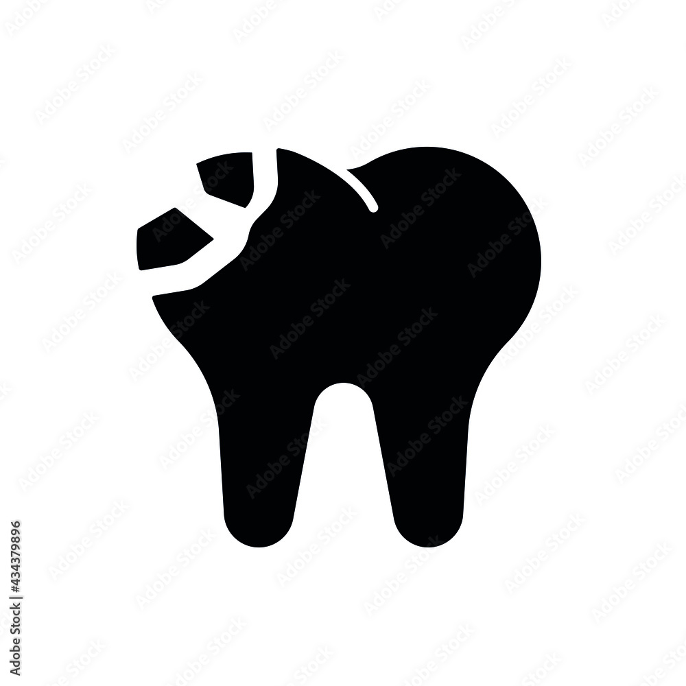 Cracked tooth, caries glyph icon. Dental services and therapy. Vector isolated black illustration. Cracked tooth, caries glyph icon. Dental services and therapy. Vector isolated black illustration.