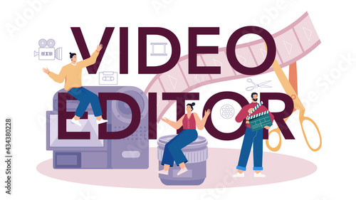 Video editor typographic header. Motion designer create computer