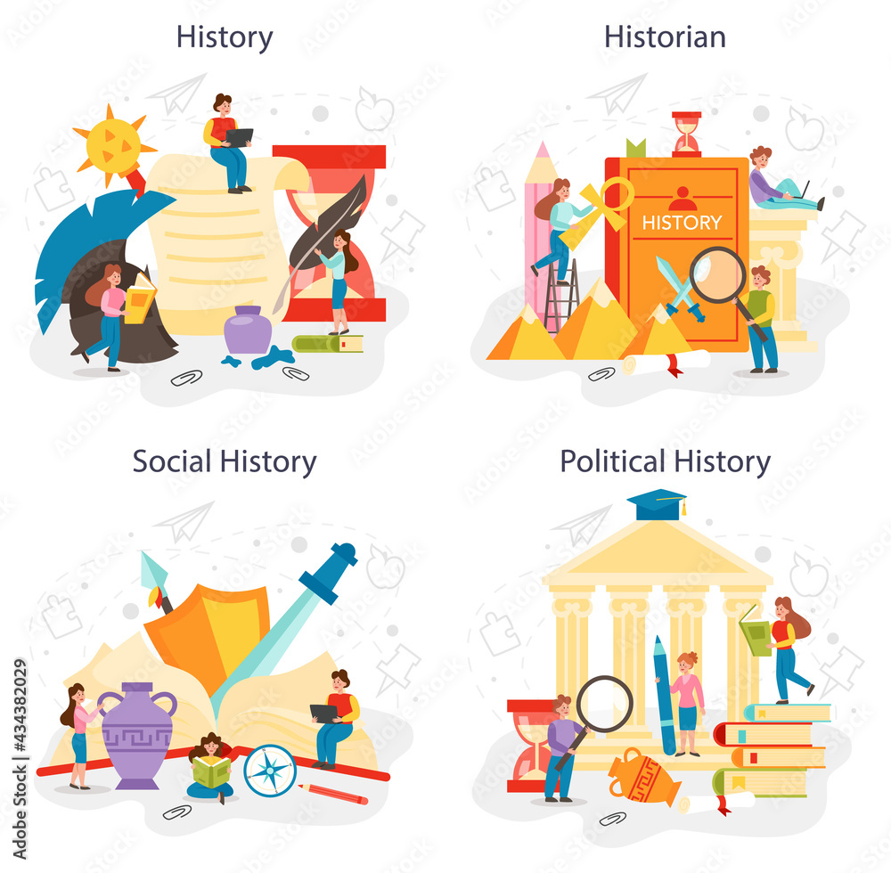 History concept set. History school subject. Idea of science and education.
