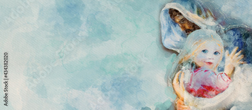 Bild auf Leinwand Jesus with a child. Watercolor christian background