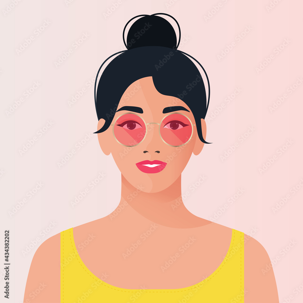 Young beautiful woman in pink Sunglasses. Summer Vector illustration Young beautiful woman in pink Sunglasses. Summer Vector illustration