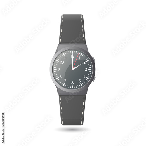 Analog wristwatch concept. Colored flat vector illustration. Isolated on white background.