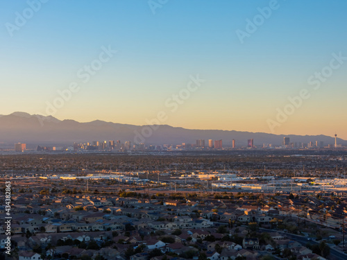 High angle view of the Vegas cityscape from Henderson View Pass