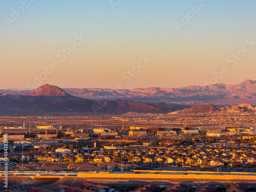 High angle view of the Vegas cityscape from Henderson View Pass