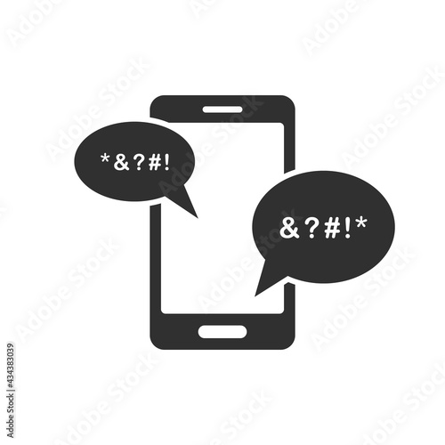 Cyber Bullying Icon. Cyberbullying Victim. Abuse, Internet Online Hate, Swear and Insult concept. Icon of Cyberbullying Online Chat on Smartphone. Vector illustration