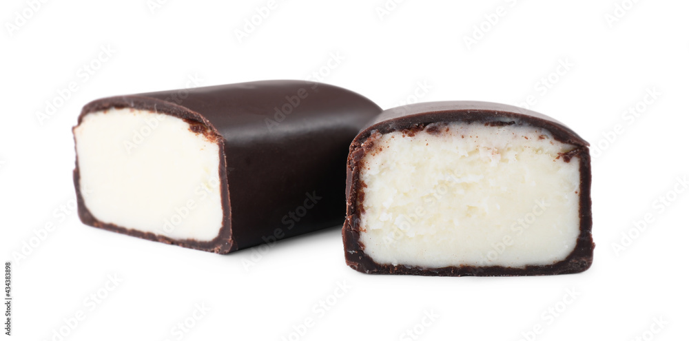 Delicious cut glazed cheese on white background Delicious cut glazed cheese on white background