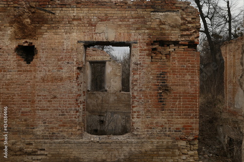 ruins of vintage brick house