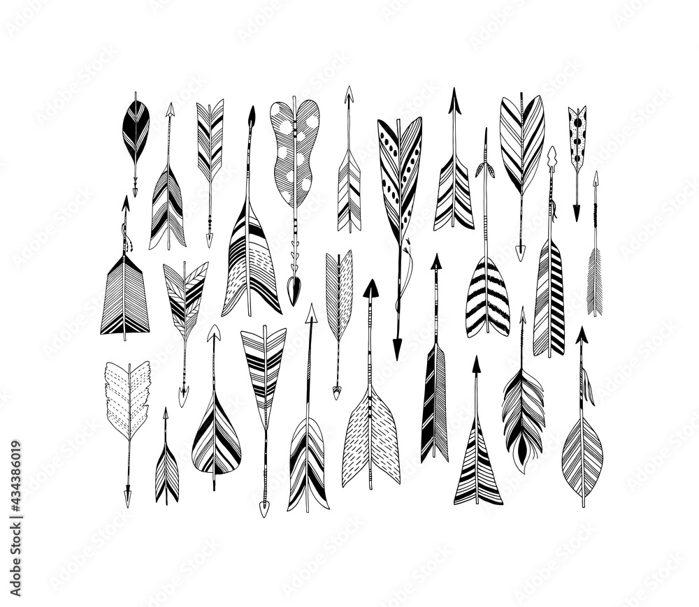 Arrow set in Native American Indian style. Vector tribal illustration ...