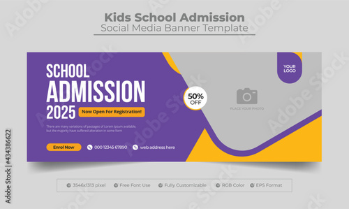 Kids school admission facebook cover photo and web banner template photo