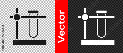 Black Glass test tube flask on stand icon isolated on transparent background. Laboratory equipment. Vector