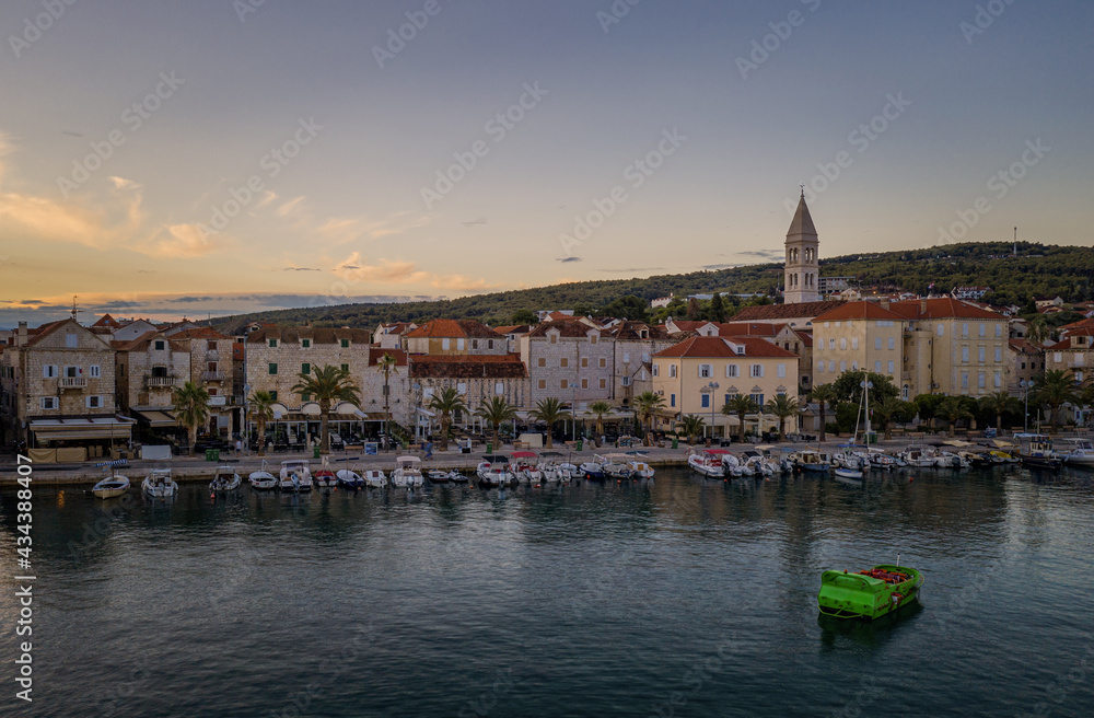 Picturesque scenic view on Supetar on Brac island, Croatia. Aerial drone view in august 2020