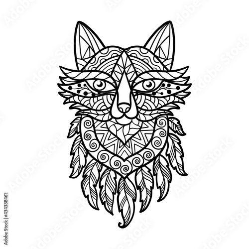 Abstract fox's head in ethnic style, coloring page