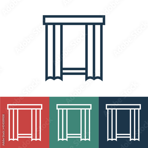 Line icon window with curtain