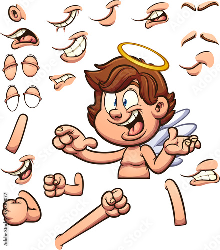 Angel character torso with different expressions. Vector clip art illustration with simple gradients. Some elements on separate layers.
