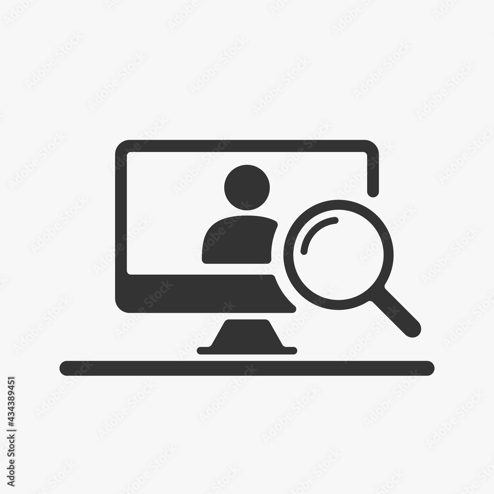 Monitor screen and magnifying glass icon logo template. Internet search concept icon Monitor screen and magnifying glass icon logo template. Internet search concept icon