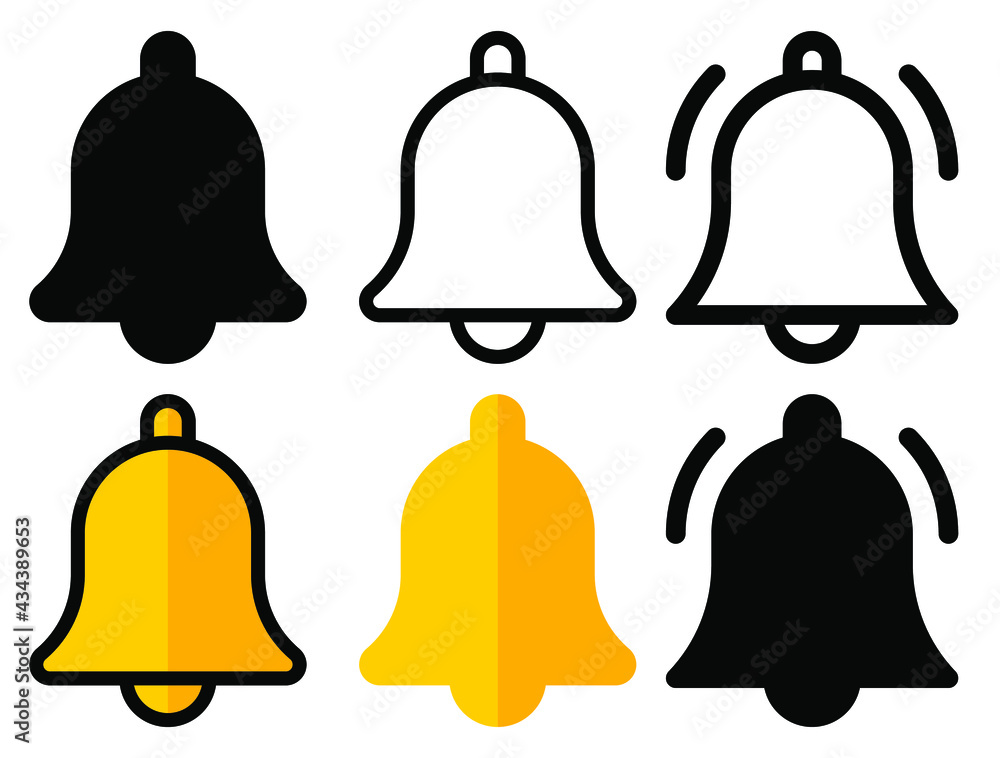 Collection of notification bell icon, Alarm icon vector isolated on white background. Collection of notification bell icon, Alarm icon vector isolated on white background.