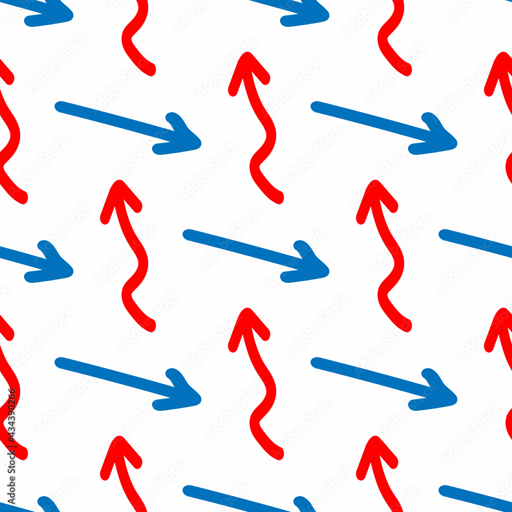 Simple seamless pattern with arrows drawn by hand. Endless print with pointers. Doodle, sketch. Vector illustration. Simple seamless pattern with arrows drawn by hand. Endless print with pointers. Doodle, sketch. Vector illustration.