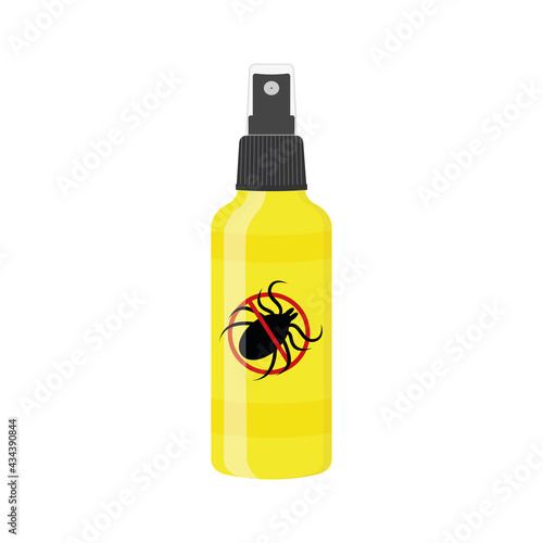 Mite spray icon isolated on white background. Repellent insect bottle with forbidden anti tick sign. Lyme disease prevention. Vector cartoon illustration.