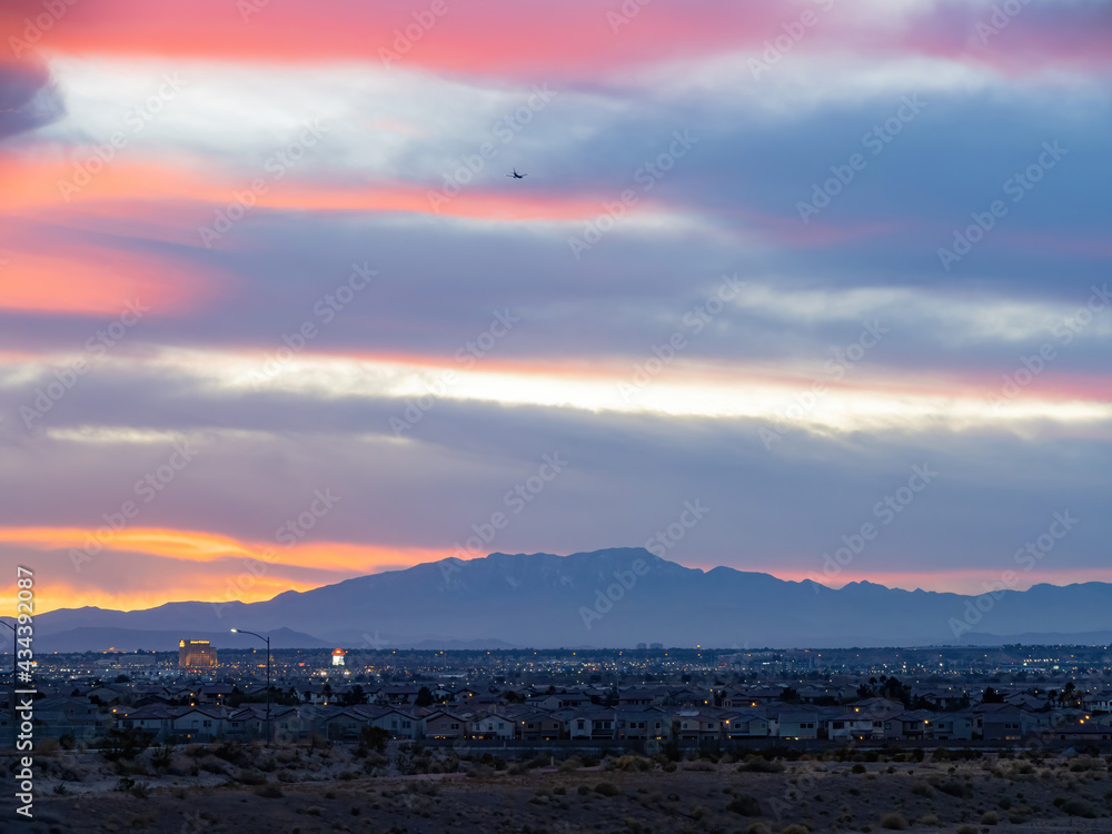 Sunset view of the strip and cityscape