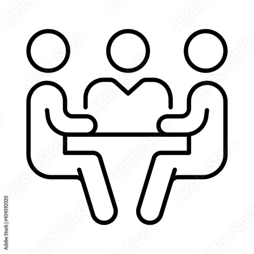 Monochrome meeting icon vector illustration. Colleagues communicating at work conference briefing