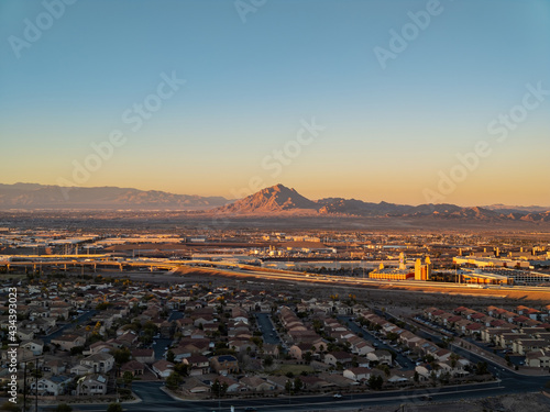 High angle view of the Vegas cityscape from Henderson View Pass