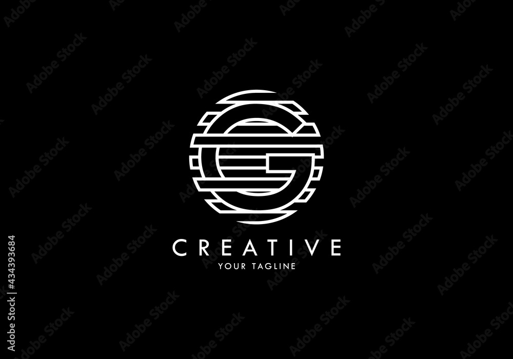 Letter G Monogram linked striped circle, Interesting concept looks abstract Letter G Monogram linked striped circle, Interesting concept looks abstract