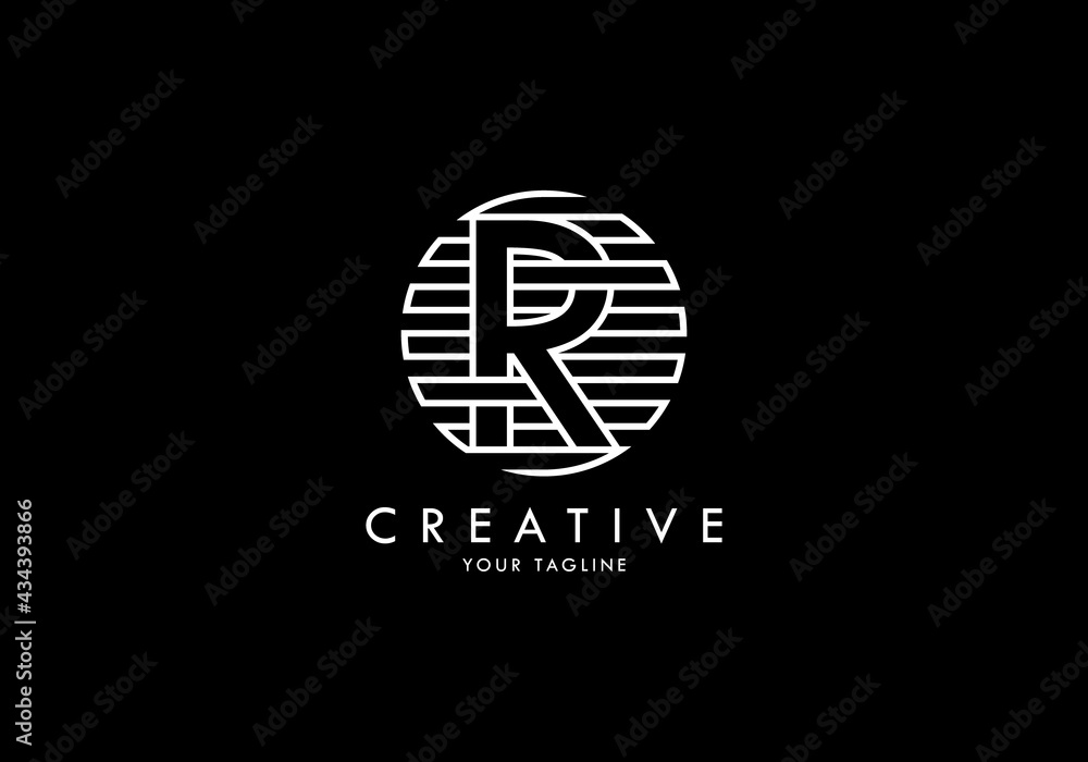 Letter R Monogram linked striped circle, Interesting concept looks abstract Letter R Monogram linked striped circle, Interesting concept looks abstract