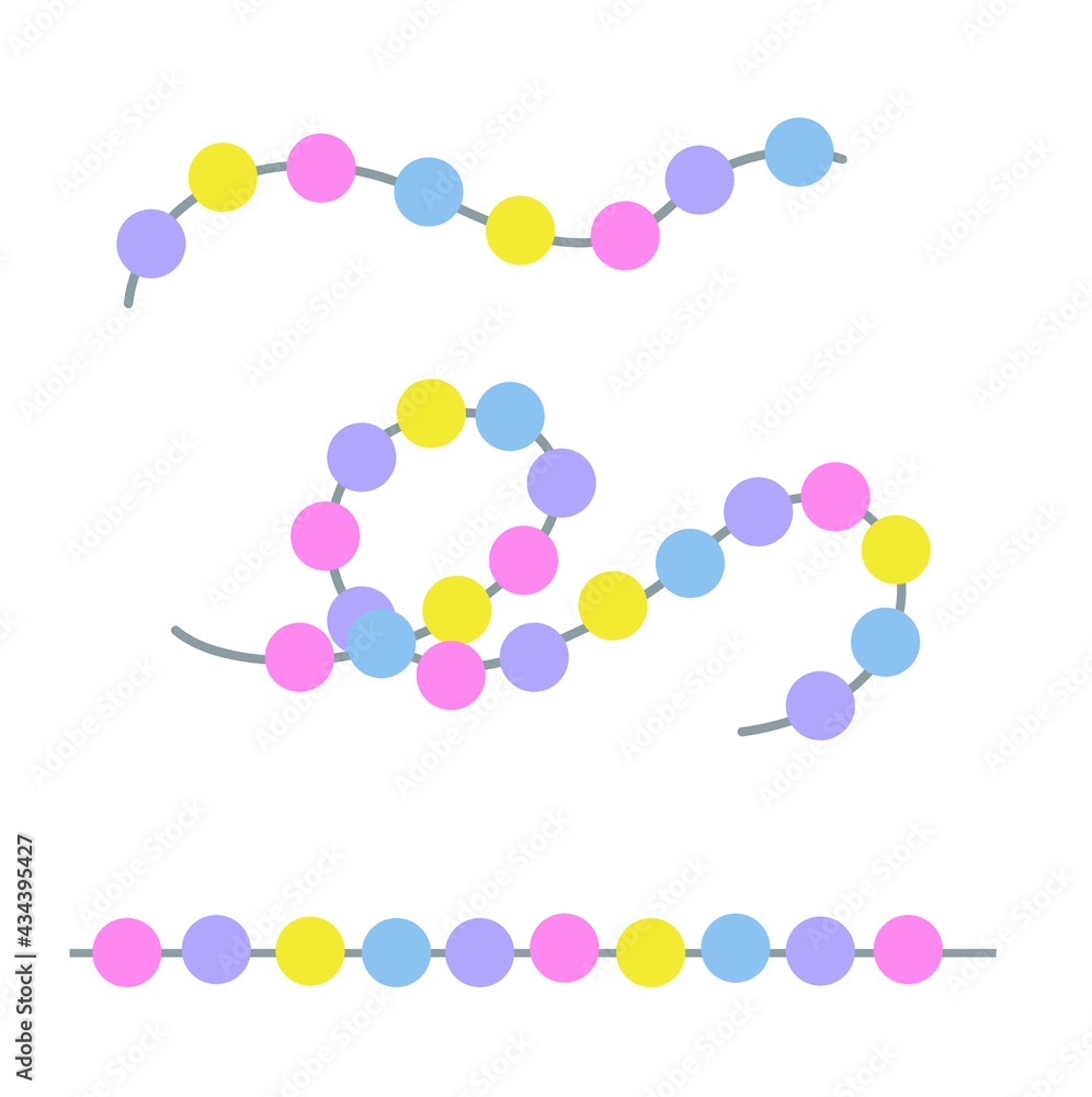 beads strung on a string, garland, set boho style, necklace, one color element isolated on a white background beads strung on a string, garland, set boho style, necklace, one color element isolated on a white background