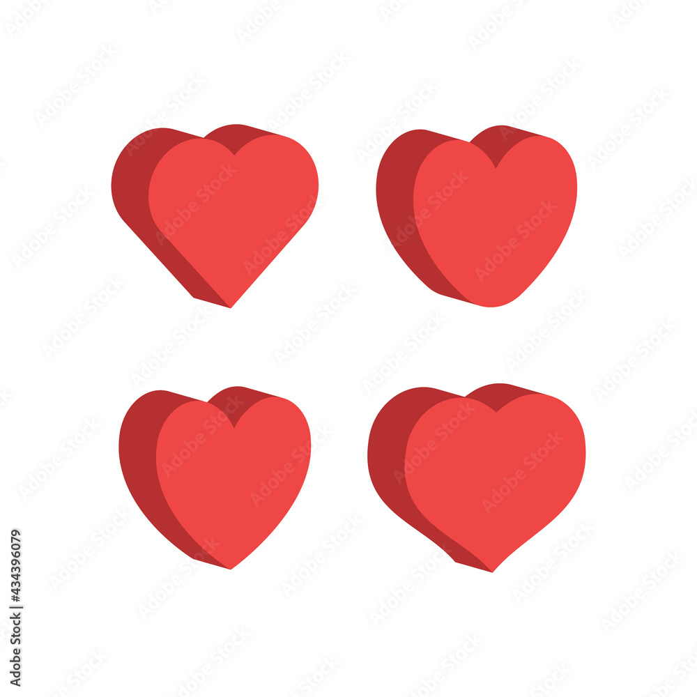 3d heart set, flat style design. Love symbol for valentine's day. 3d heart set, flat style design. Love symbol for valentine's day.