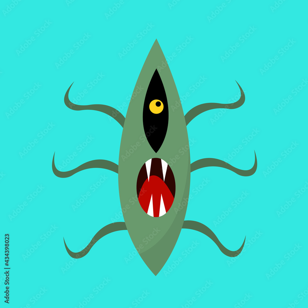 Vetor de harmful microorganism with one eye and tentacles evil microbe ...