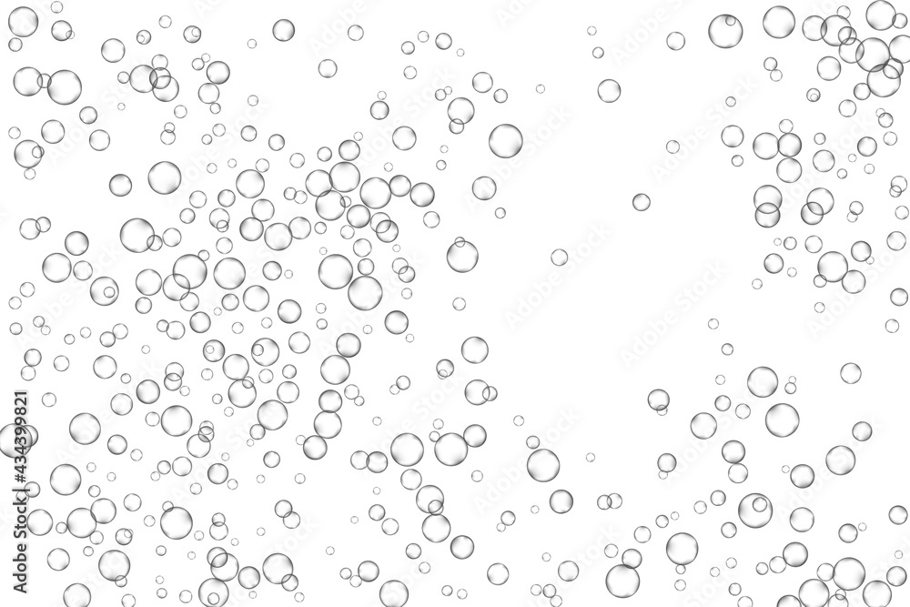 Air bubbles, oxygen, champagne crystal clear, isolated on white background modern design. Vector illustration EPS 10.