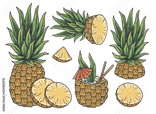 Pineapple fresh exotic juicy fruit. summer tropical nature ananas and organic for food bar