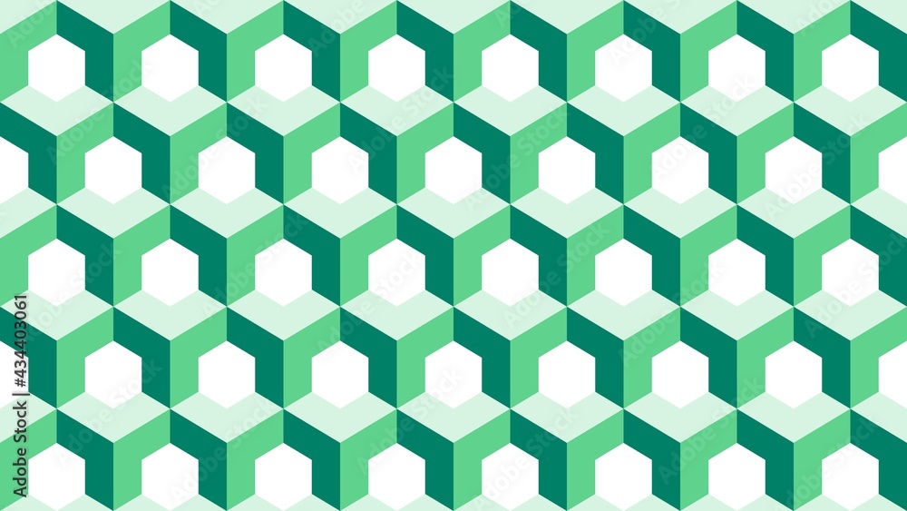 Seamless green colored geometric pattern with white hexagon