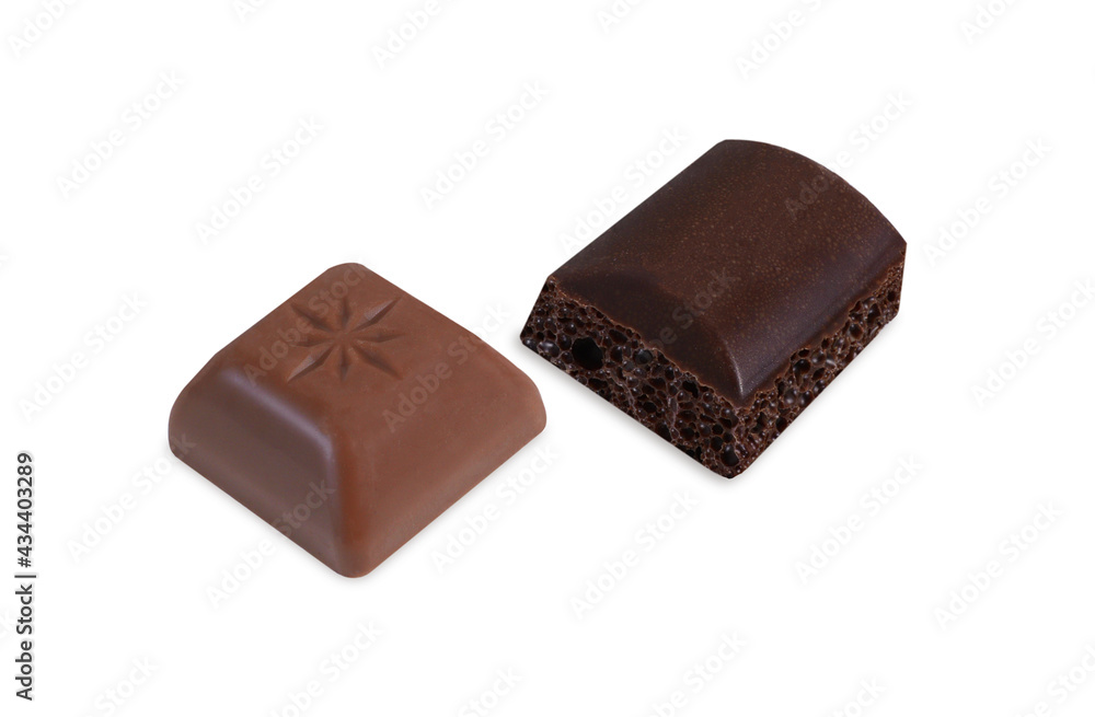 Cubes of chocolate bar isolated on white background Cubes of chocolate bar isolated on white background